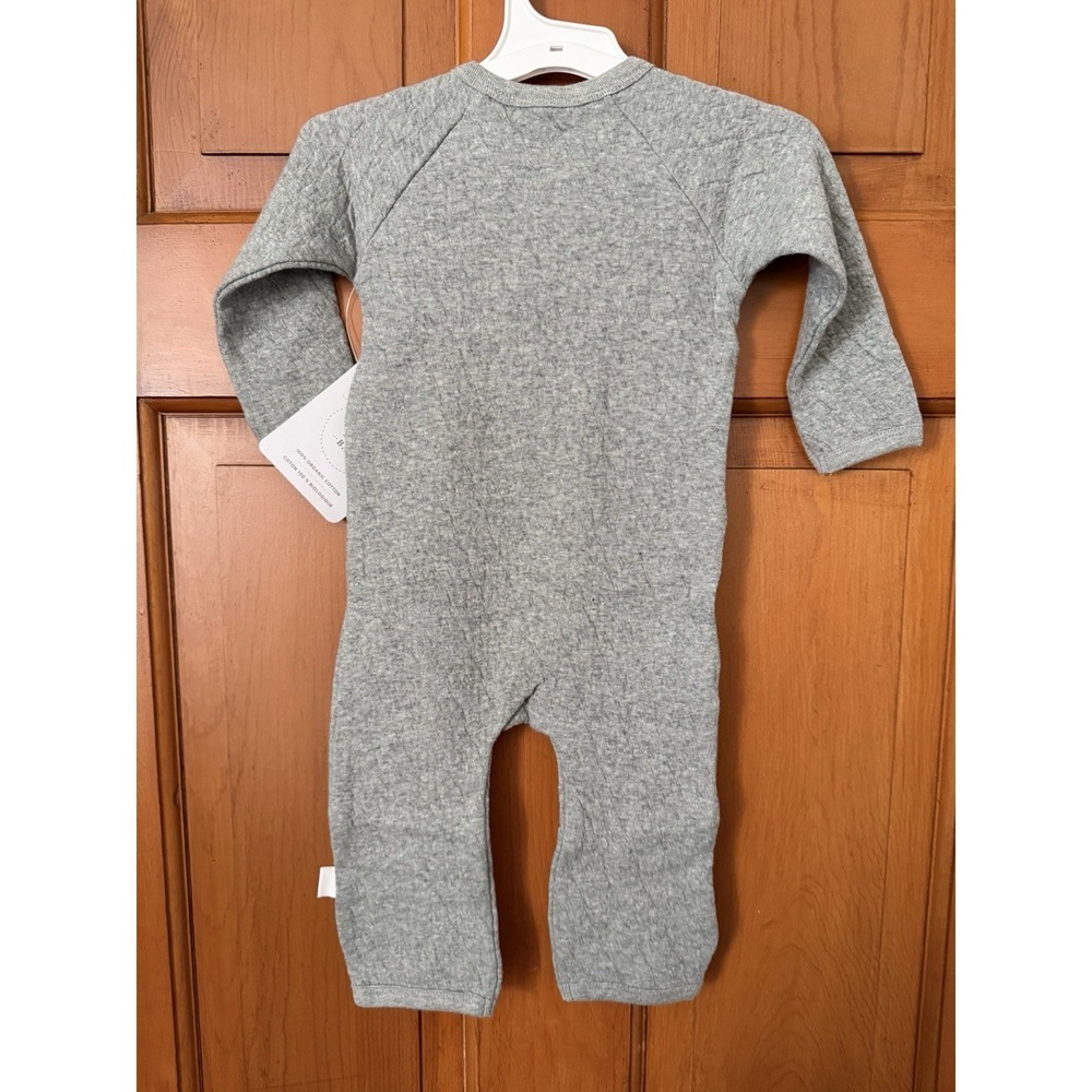 Burt's Bees Baby Unisex Heather Grey Quilted Wrap-Front Baby Jumpsuit Size 0-3M - Picture 5 of 5